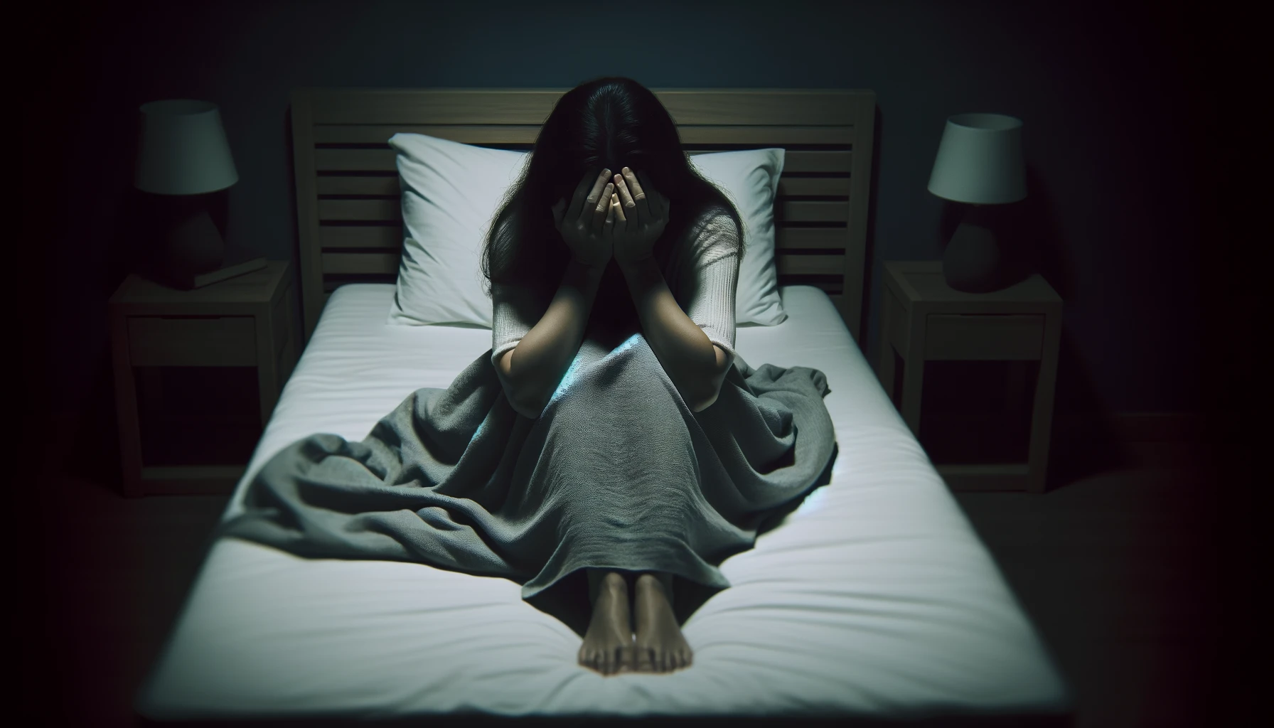 despertar angustiado de una pesadilla en la oscuridad
