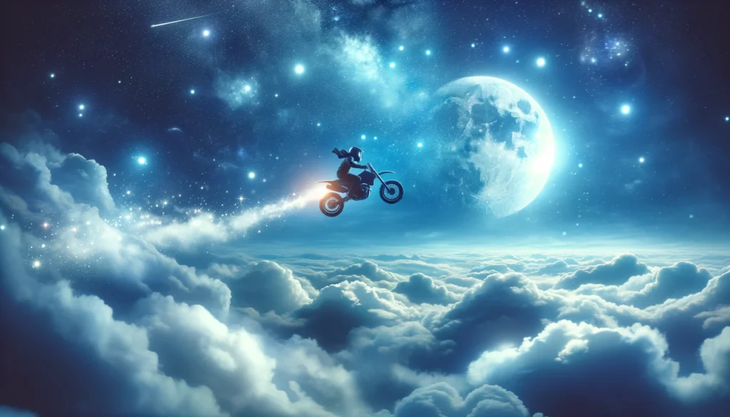 volando en moto por encima de las nubes en un sueño de libertad