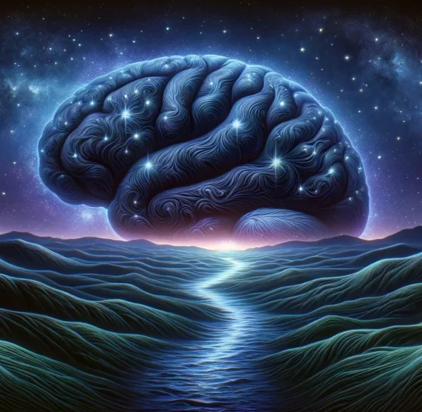 actividad cerebral representada en un paisaje nocturno