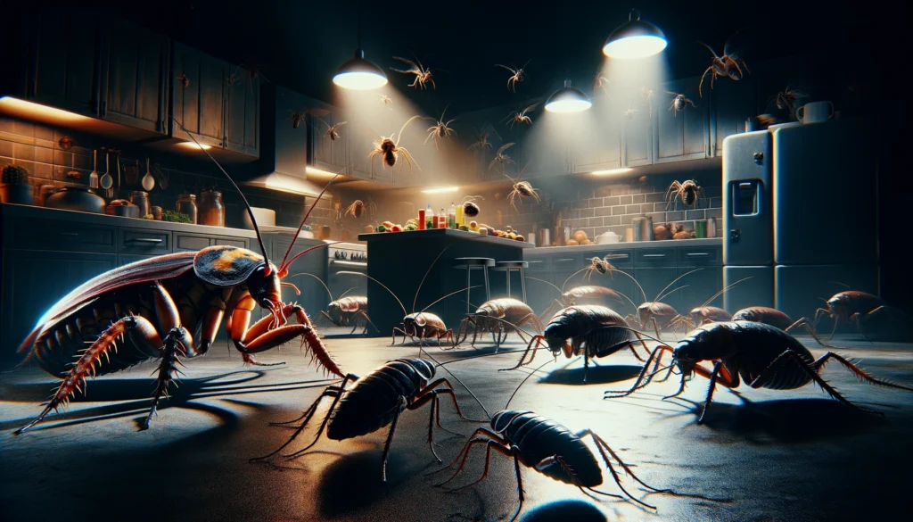 insectos grandes en una cocina oscura